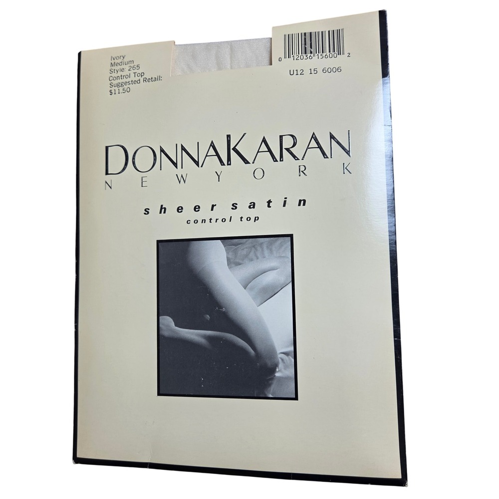 VTG Donna Karan New York Sheer Satin Control Top Hosiery Ivory M USA 1992 NWT